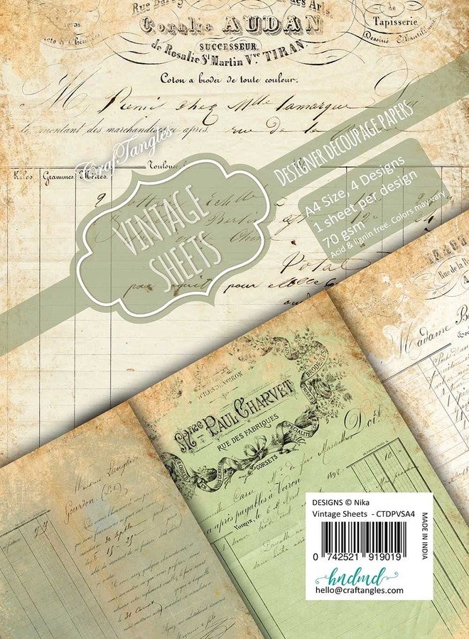 CrafTangles مجموعة ورق ديكوباج كرافت تانجلز - أوراق عتيقة (A4) - 4 أوراق - Image 3